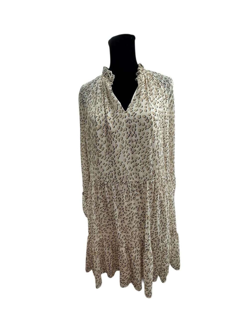 Express Leopard Print Long Sleeve Tiered Mini Dress